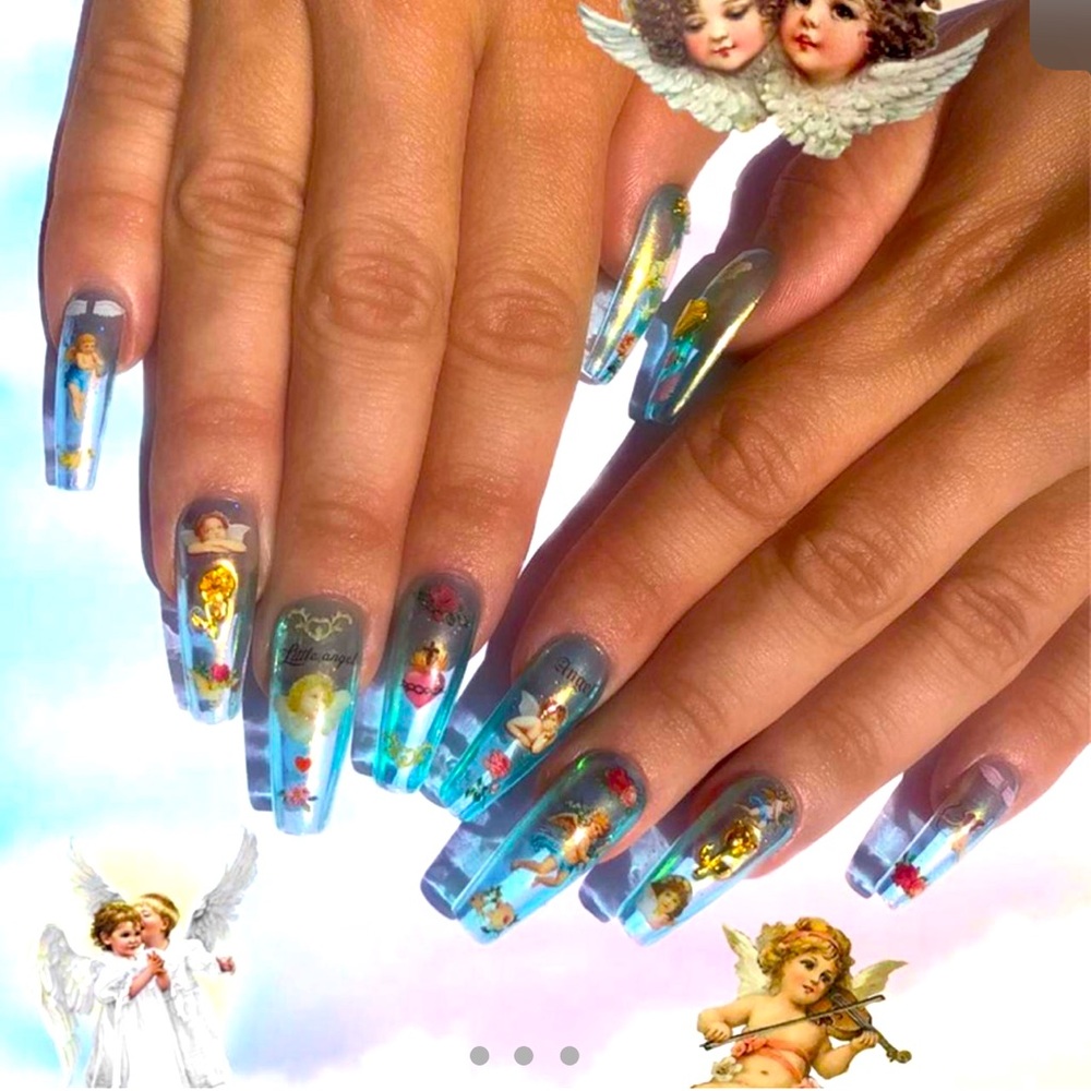 Tres She Talons. Press on nails. Sold out angel set. Blue gel color.